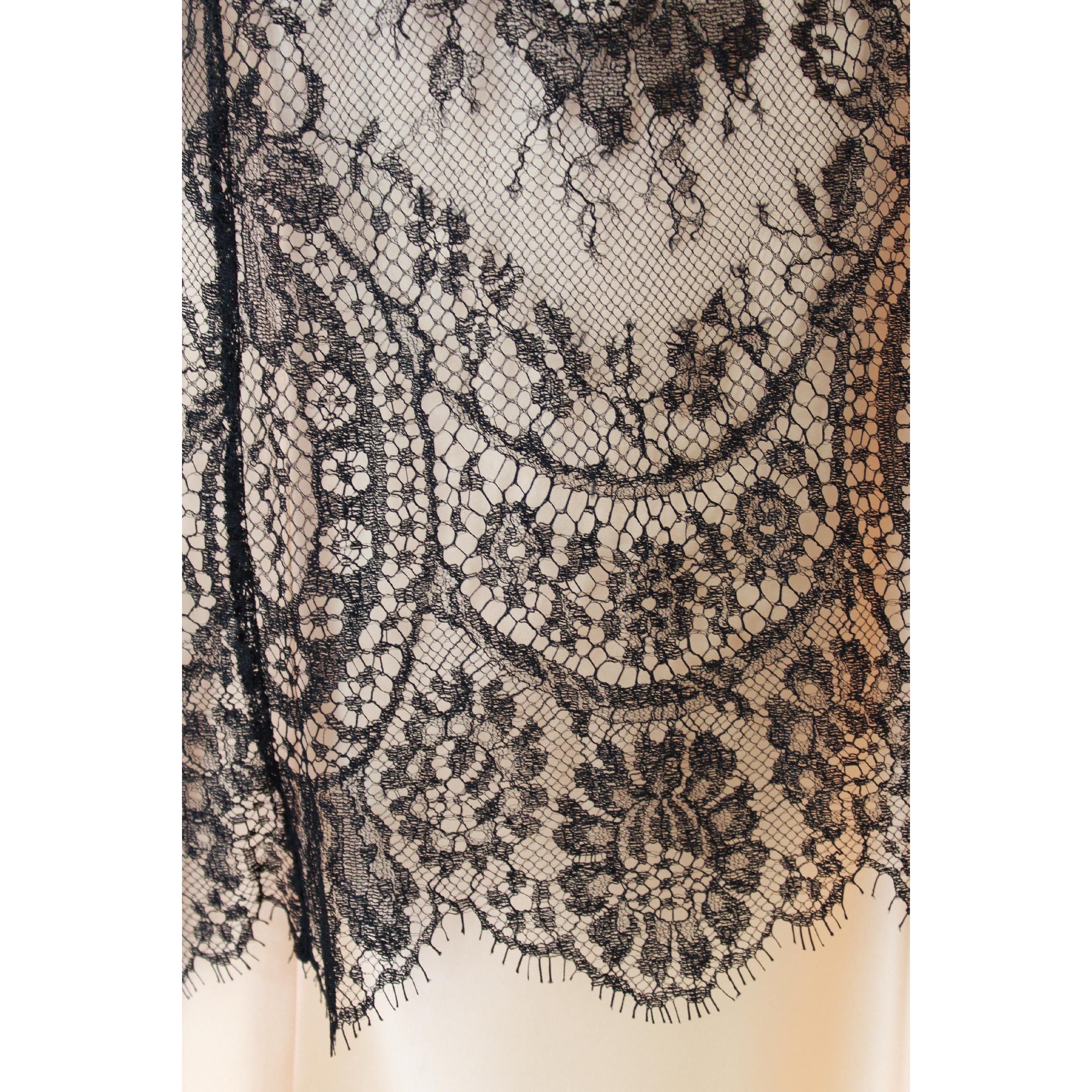 Women's 1990s Valentino Roma Beige and Black Silk Lace Long Skirt