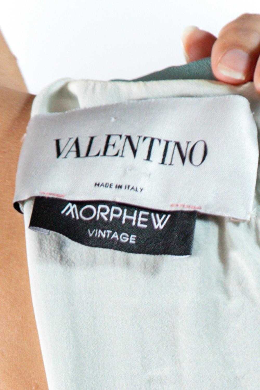 1990S Valentino Seafoam Green & Cream Silk Crepe De Chine Asian Floral Dress Wi For Sale 3