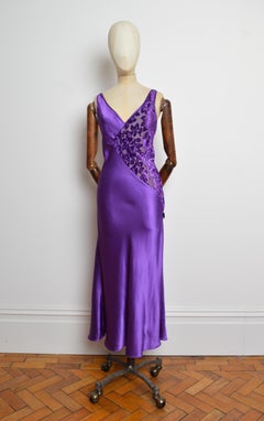 1990's Valentino Sexy long Purple satin Slip dress with Sheer panel detail