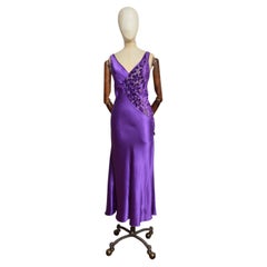 1990's Valentino Sexy long Purple satin Slip dress with Sheer panel detail