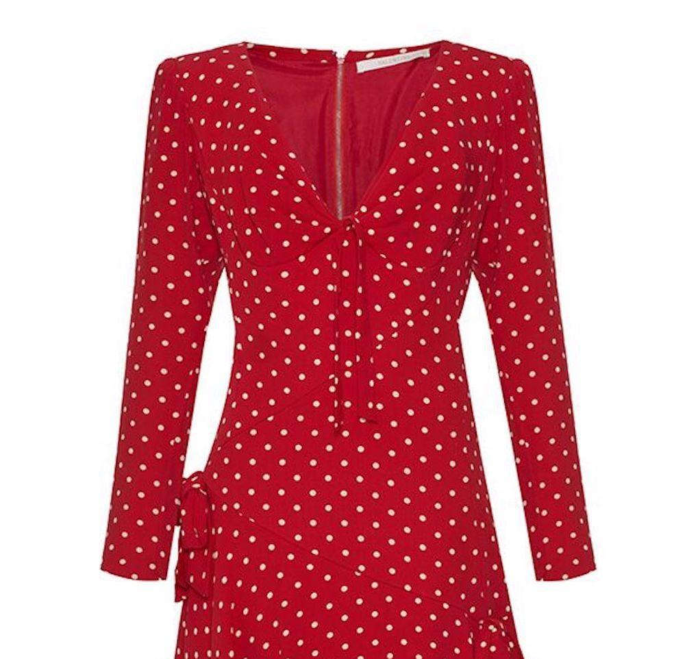 1990s Valentino Silk Crepe Demi Couture Red Polka Dot Dress In Excellent Condition In London, GB