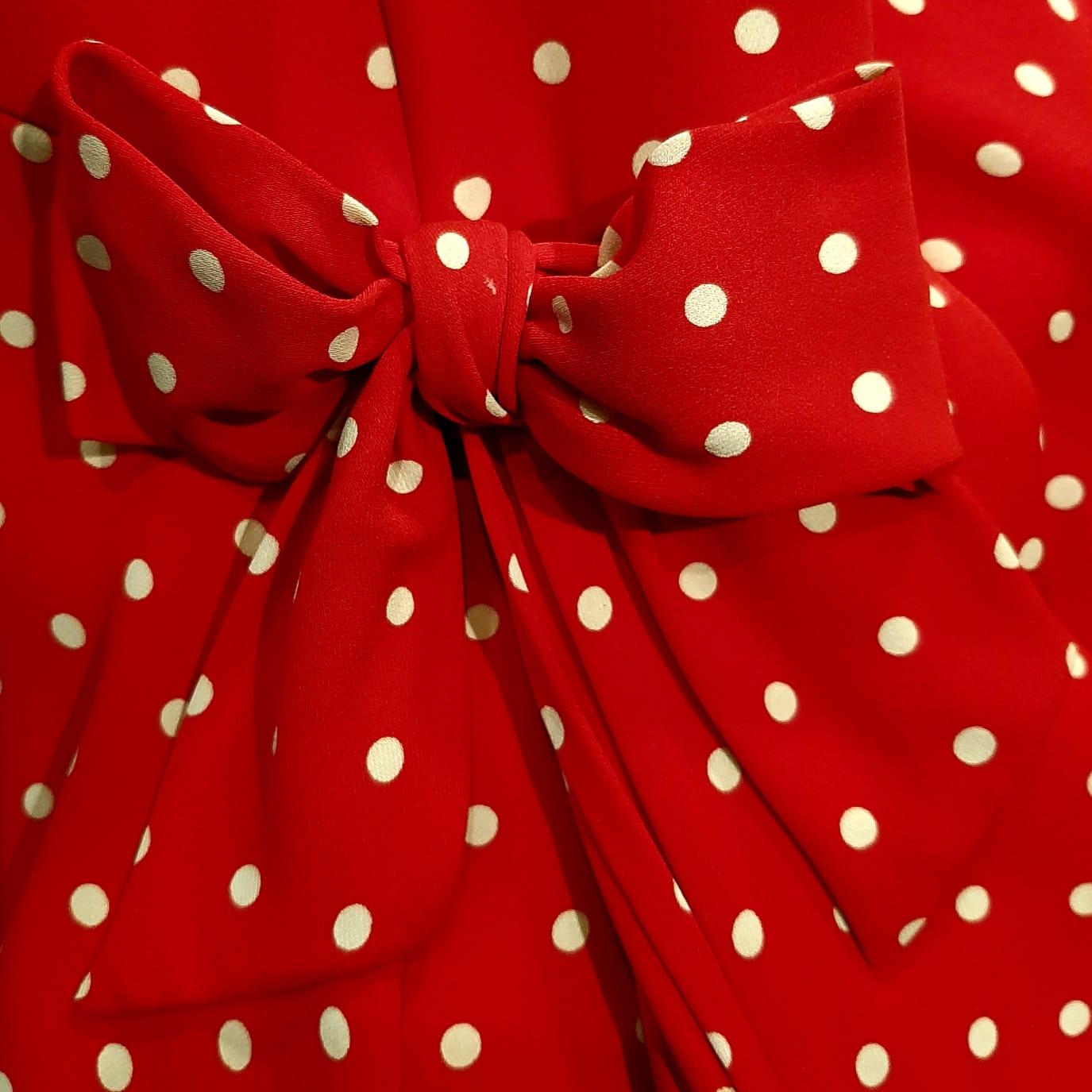 1990s Valentino Silk Crepe Demi Couture Red Polka Dot Dress 1