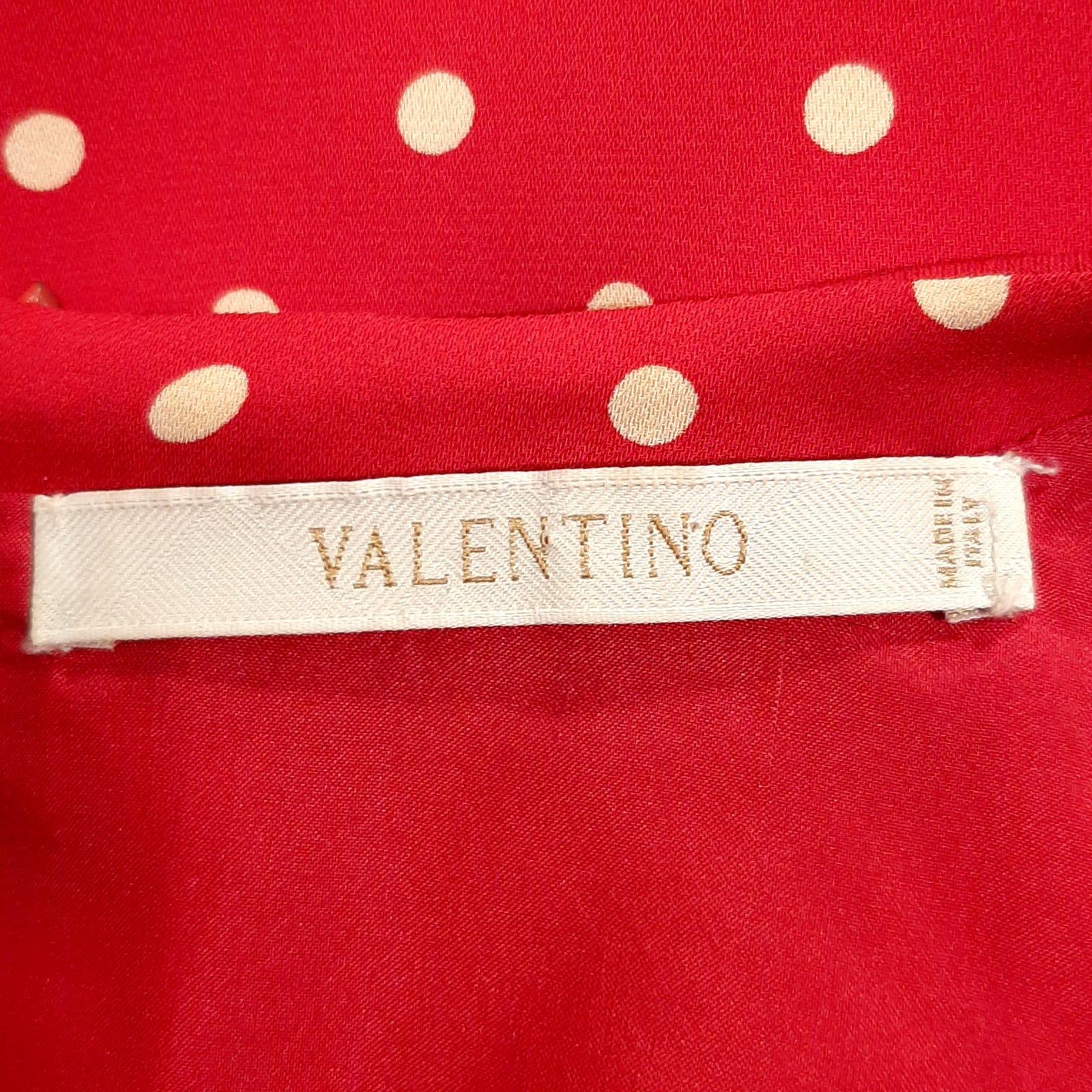 1990s Valentino Silk Crepe Demi Couture Red Polka Dot Dress 2