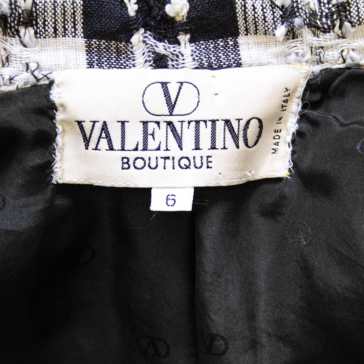 1990s Valentino White and Black Tweed Jacket with Vinyl Fringe Trim 1
