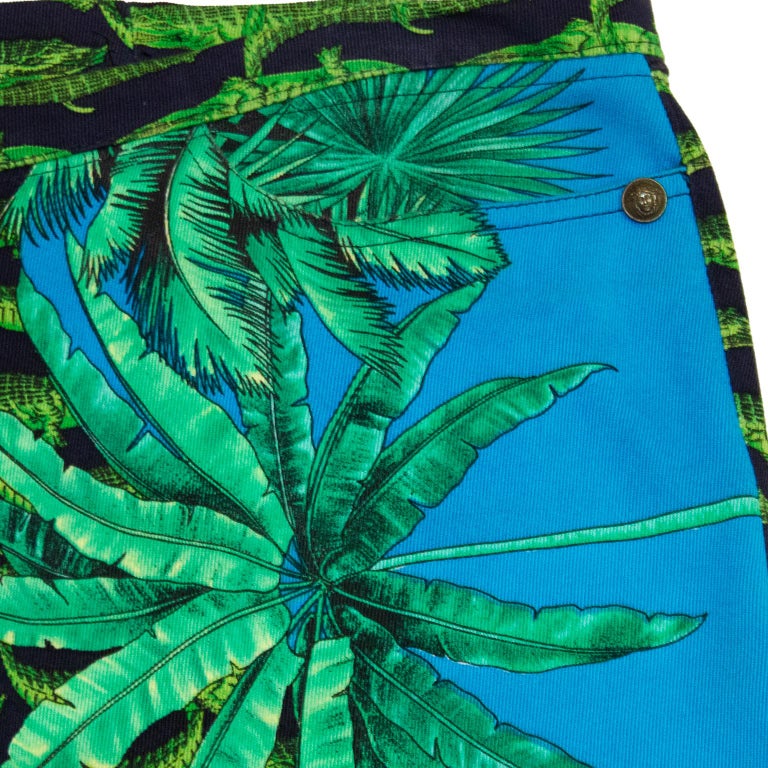 1990s Versace Alligator and Palm Tree Print Jeans For Sale at 1stDibs