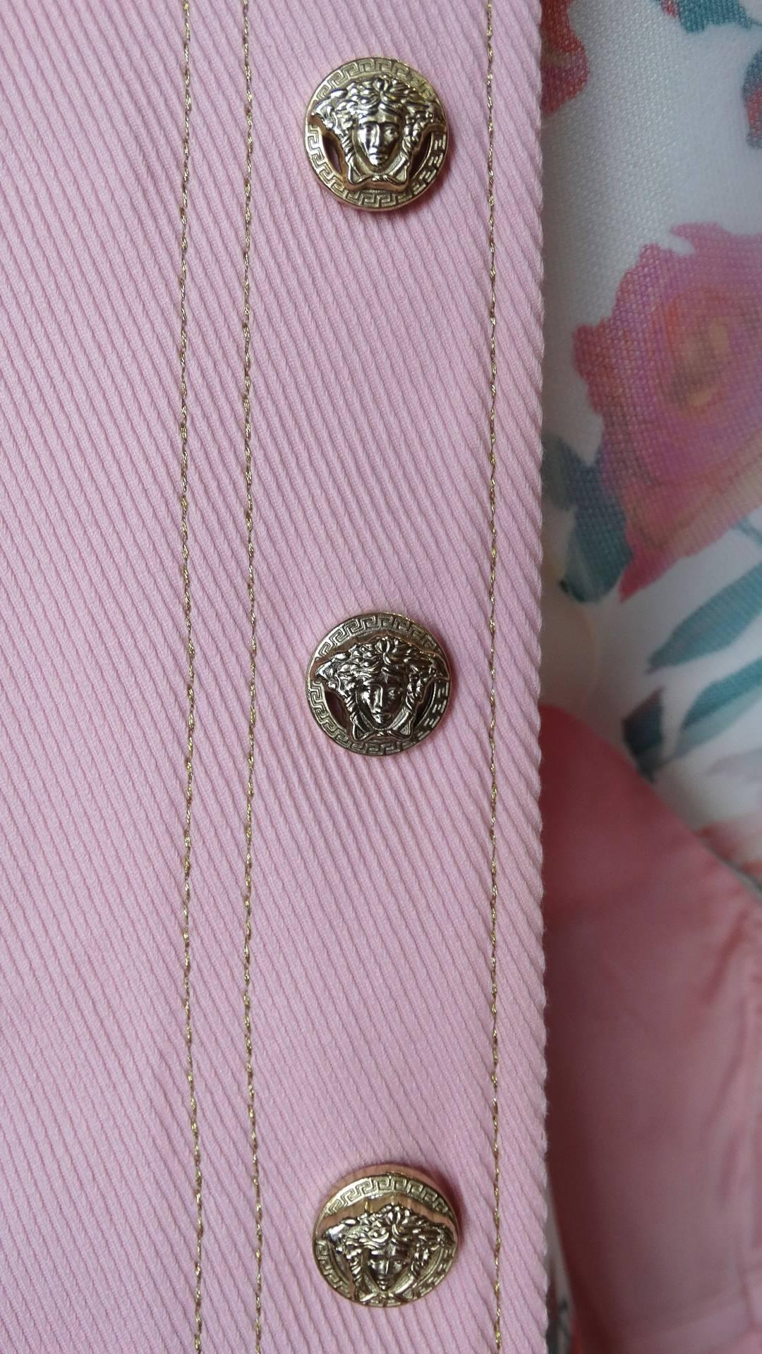 1990s Versace Baby Pink Button Up Skirt 5