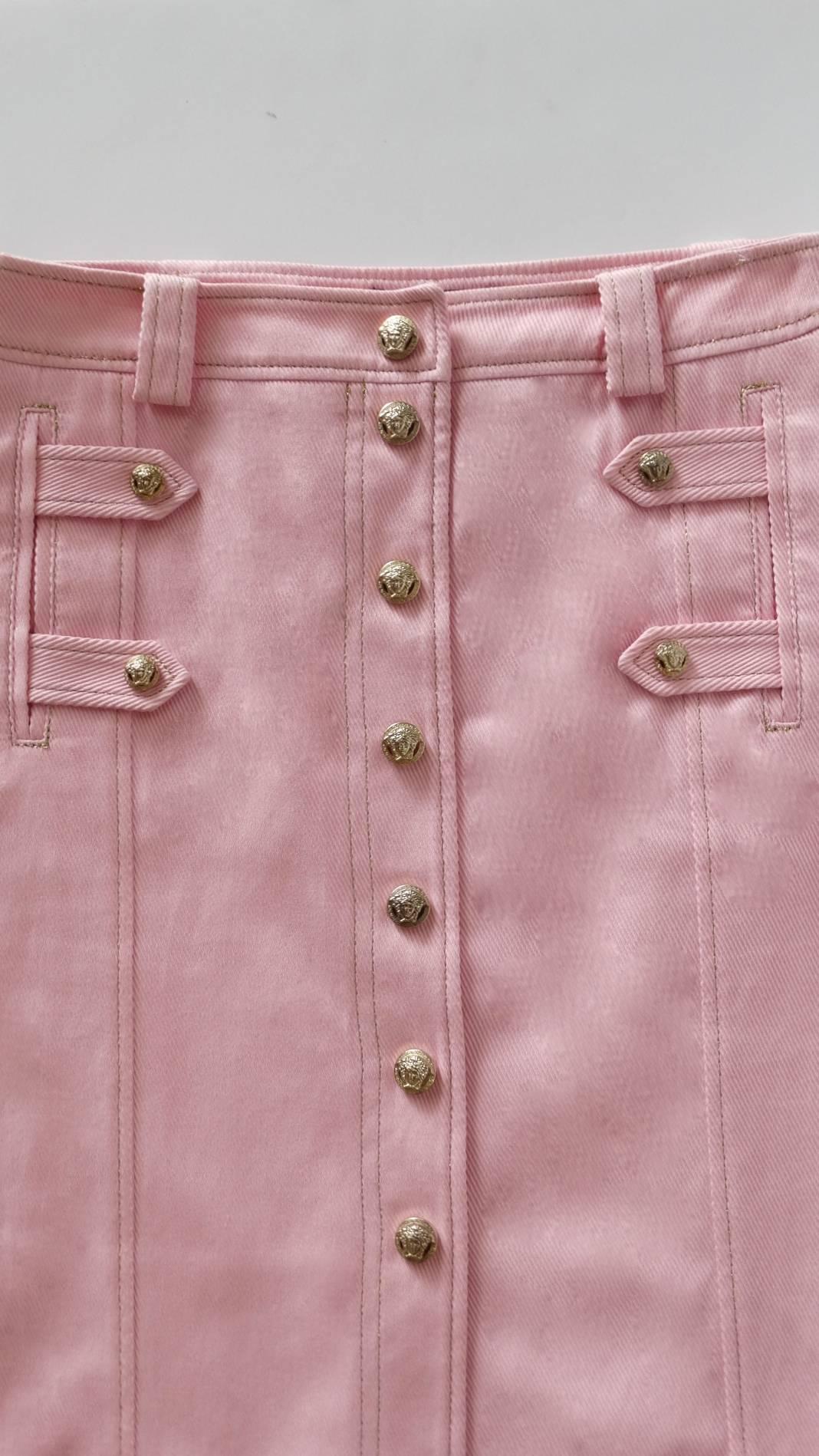 1990s Versace Baby Pink Button Up Skirt 7