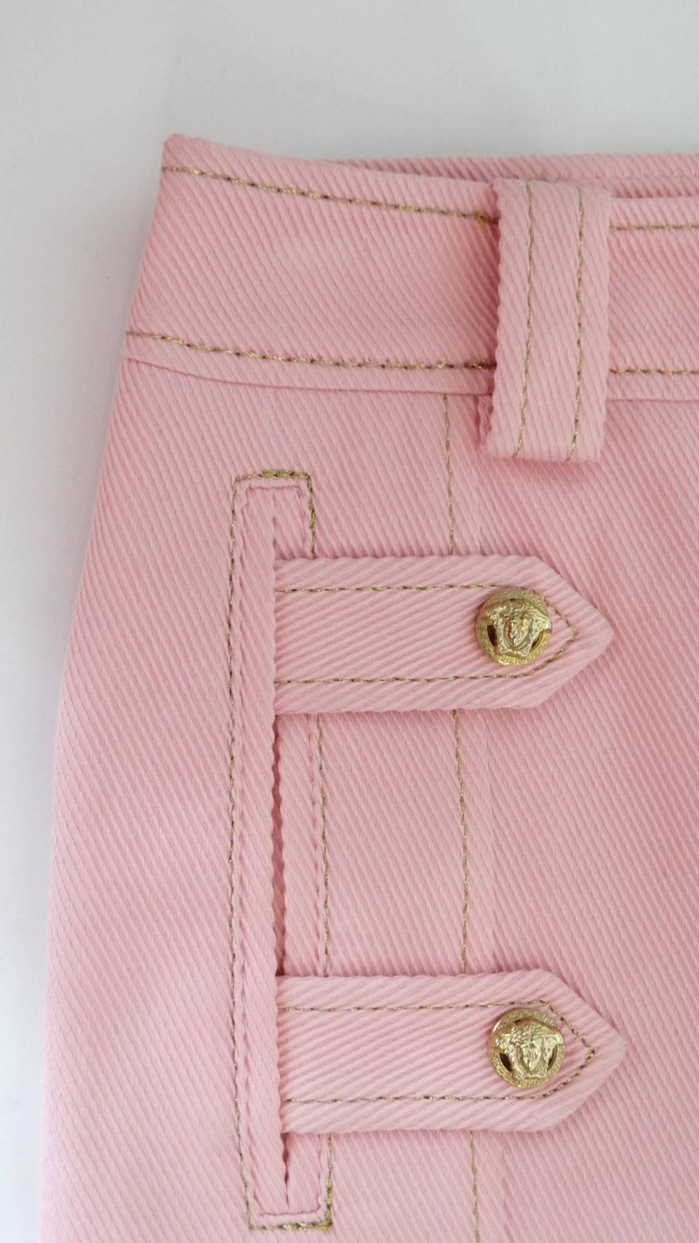 Brown 1990s Versace Baby Pink Button Up Skirt