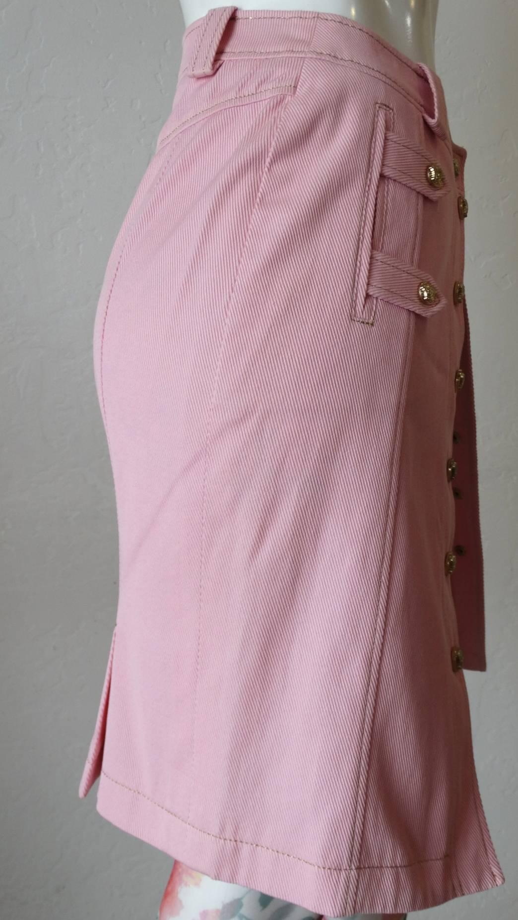 1990s Versace Baby Pink Button Up Skirt In Excellent Condition In Scottsdale, AZ