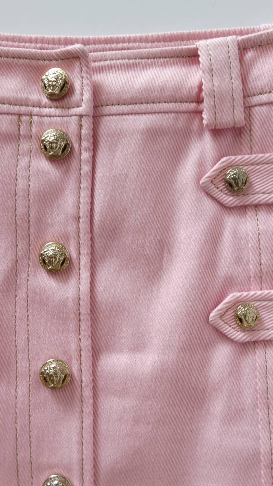 Women's 1990s Versace Baby Pink Button Up Skirt