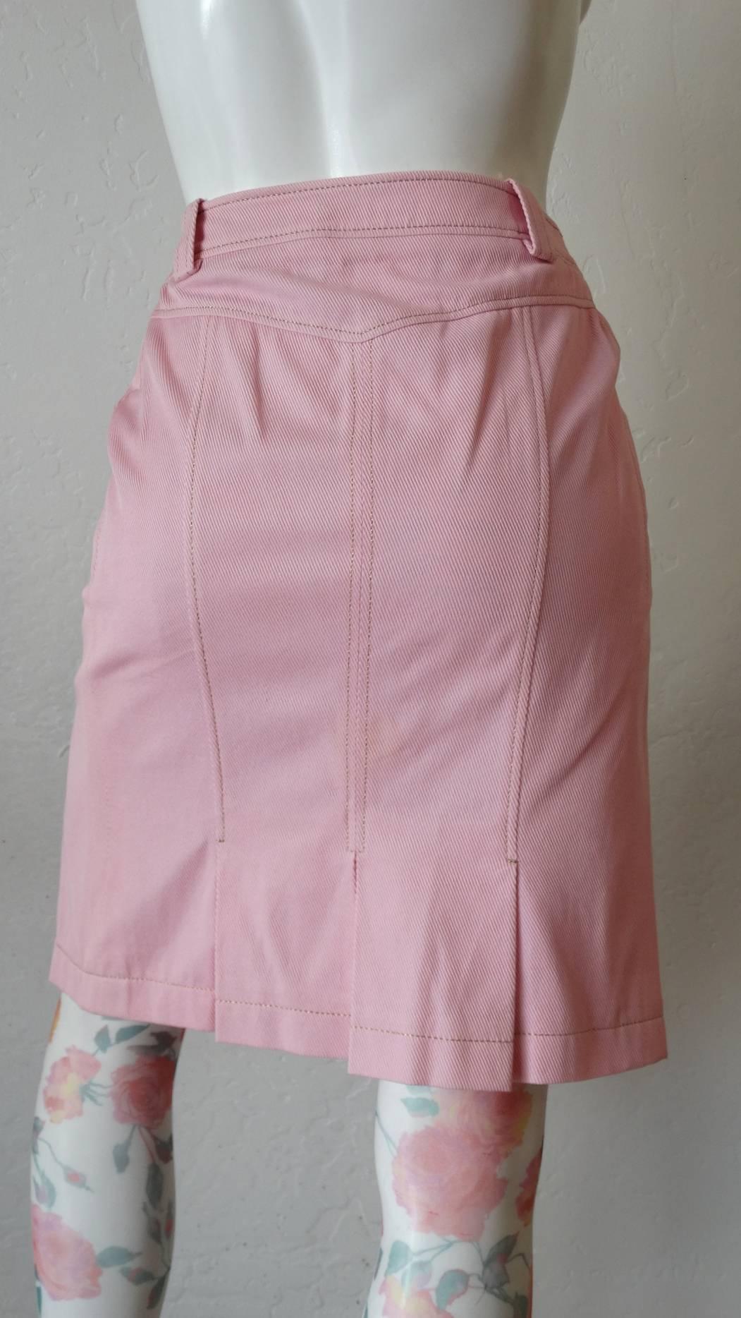 1990s Versace Baby Pink Button Up Skirt 1