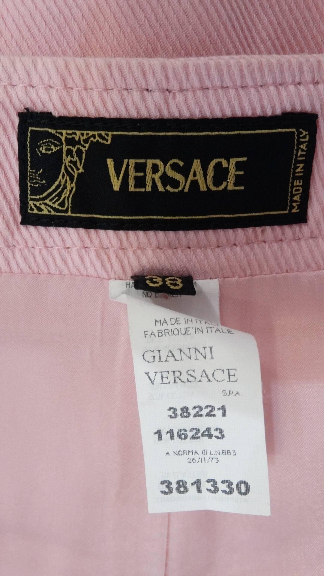 1990s Versace Baby Pink Button Up Skirt 2