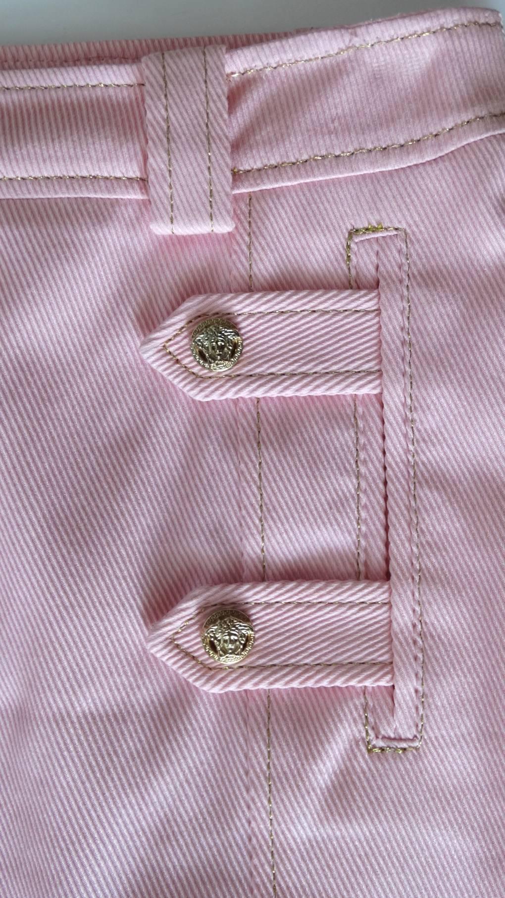 1990s Versace Baby Pink Button Up Skirt 3