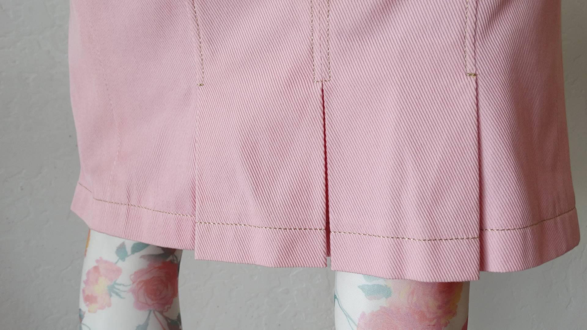 1990s Versace Baby Pink Button Up Skirt 4