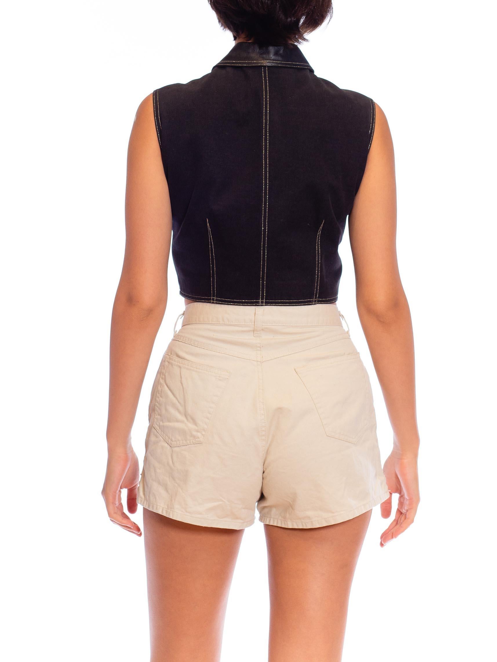 1990S VERSACE Black & Gold Cotton Leather Versus Brand Western Top With Fringe 2