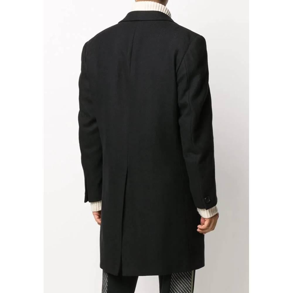 1990s Versace Black Herringbone Wool Coat In Excellent Condition In Lugo (RA), IT