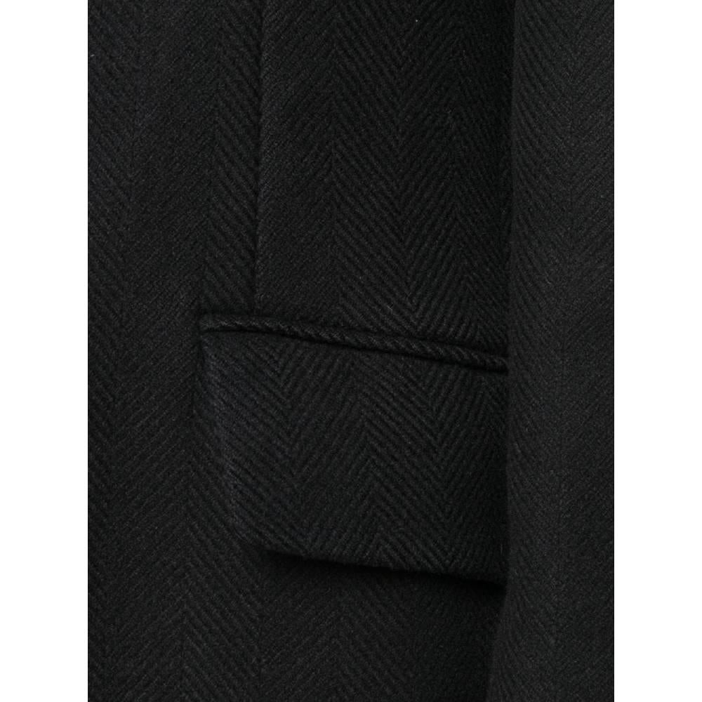 Men's 1990s Versace Black Herringbone Wool Coat