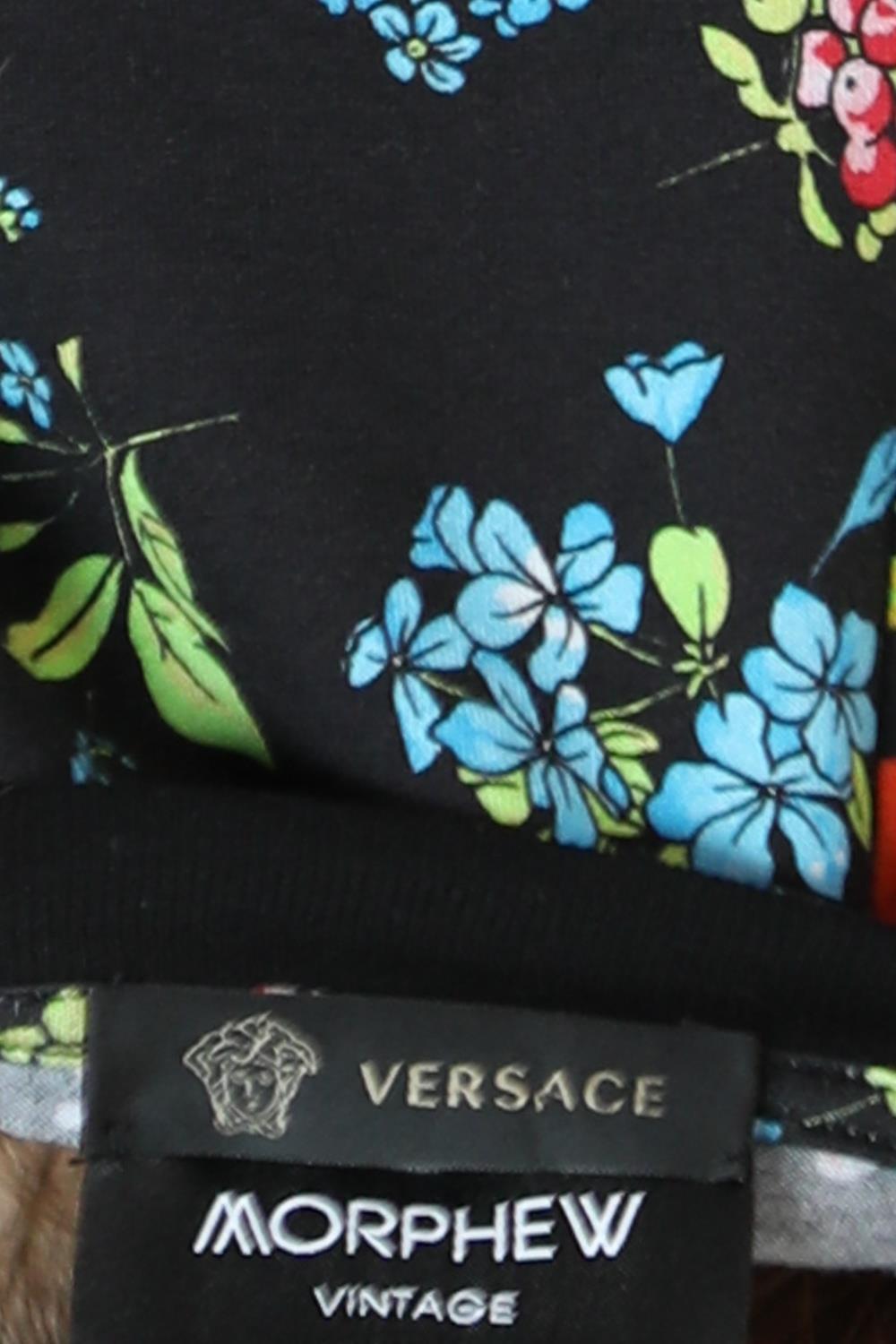 1990S Versace Black & Multicolor Floral Polka Dot Cotton Shirt For Sale 7