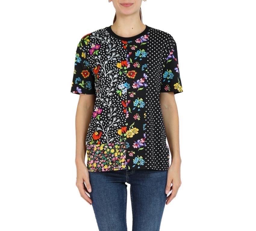 1990S Versace Black & Multicolor Floral Polka Dot Cotton Shirt In Excellent Condition For Sale In New York, NY