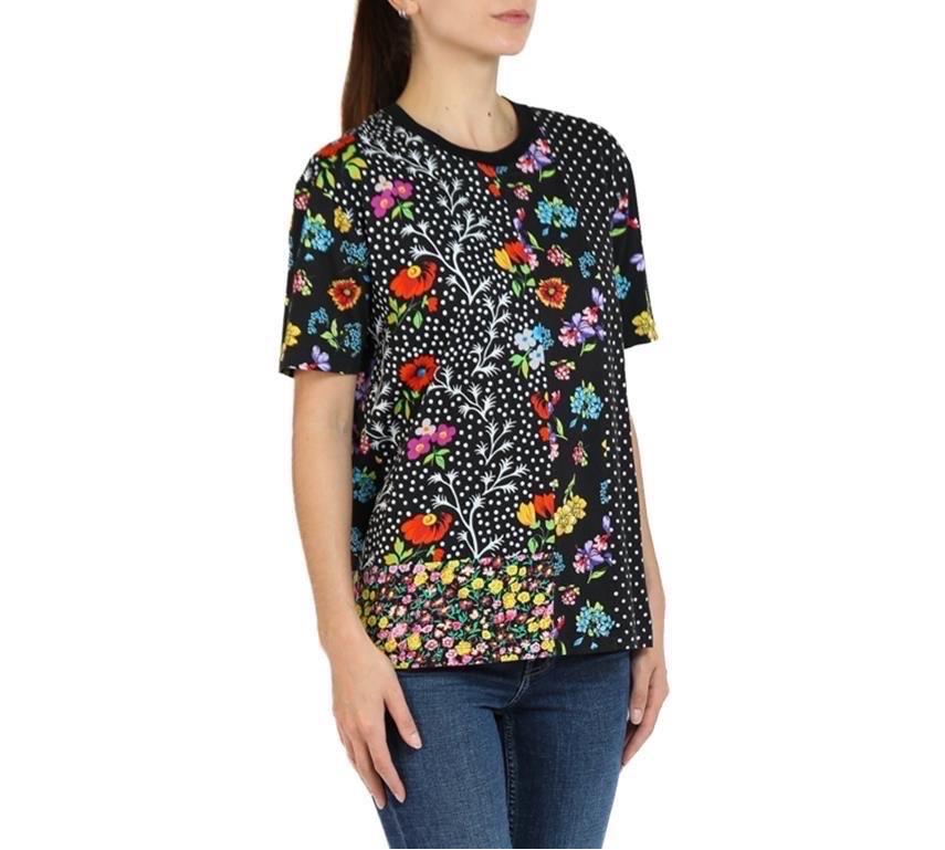 1990S Versace Black & Multicolor Floral Polka Dot Cotton Shirt For Sale 3