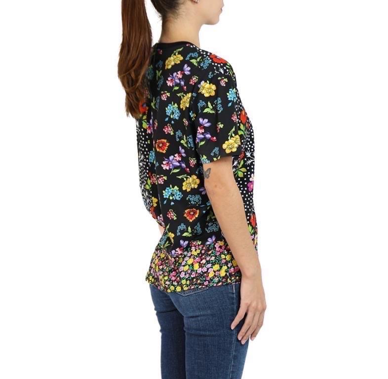 1990S Versace Black & Multicolor Floral Polka Dot Cotton Shirt For Sale 4