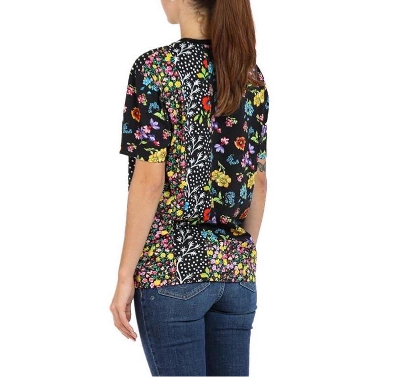 1990S Versace Black & Multicolor Floral Polka Dot Cotton Shirt For Sale 5