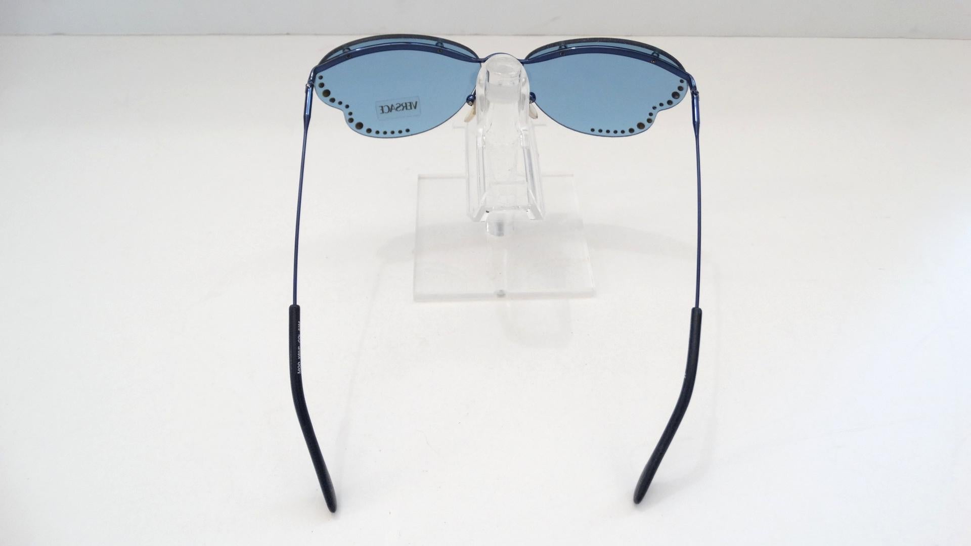 Versace 1990s Blue Butterfly Lens Sunglasses with Rhinestones In Good Condition In Scottsdale, AZ