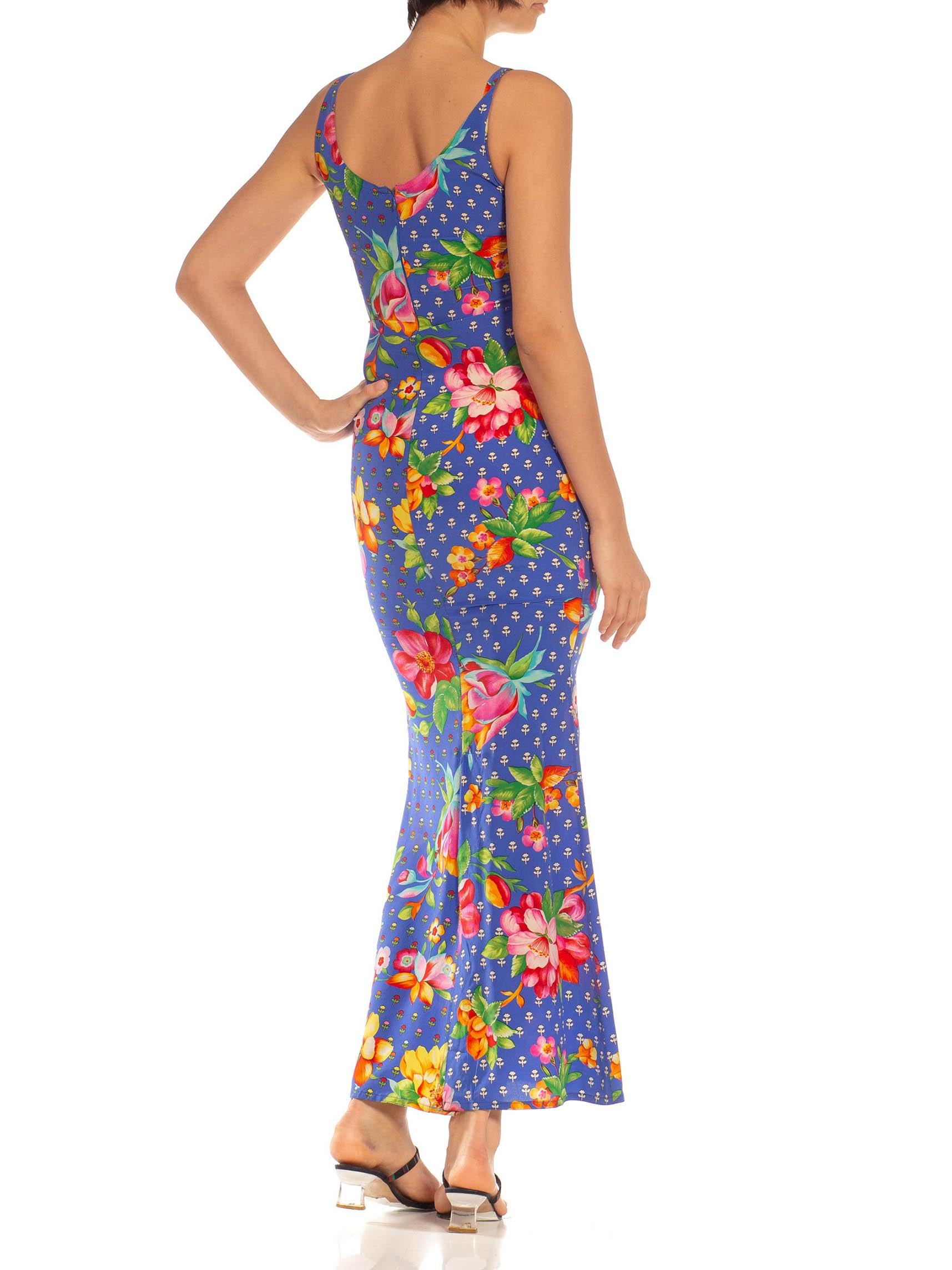 1990S VERSACE Blue Floral Silk Dress 4