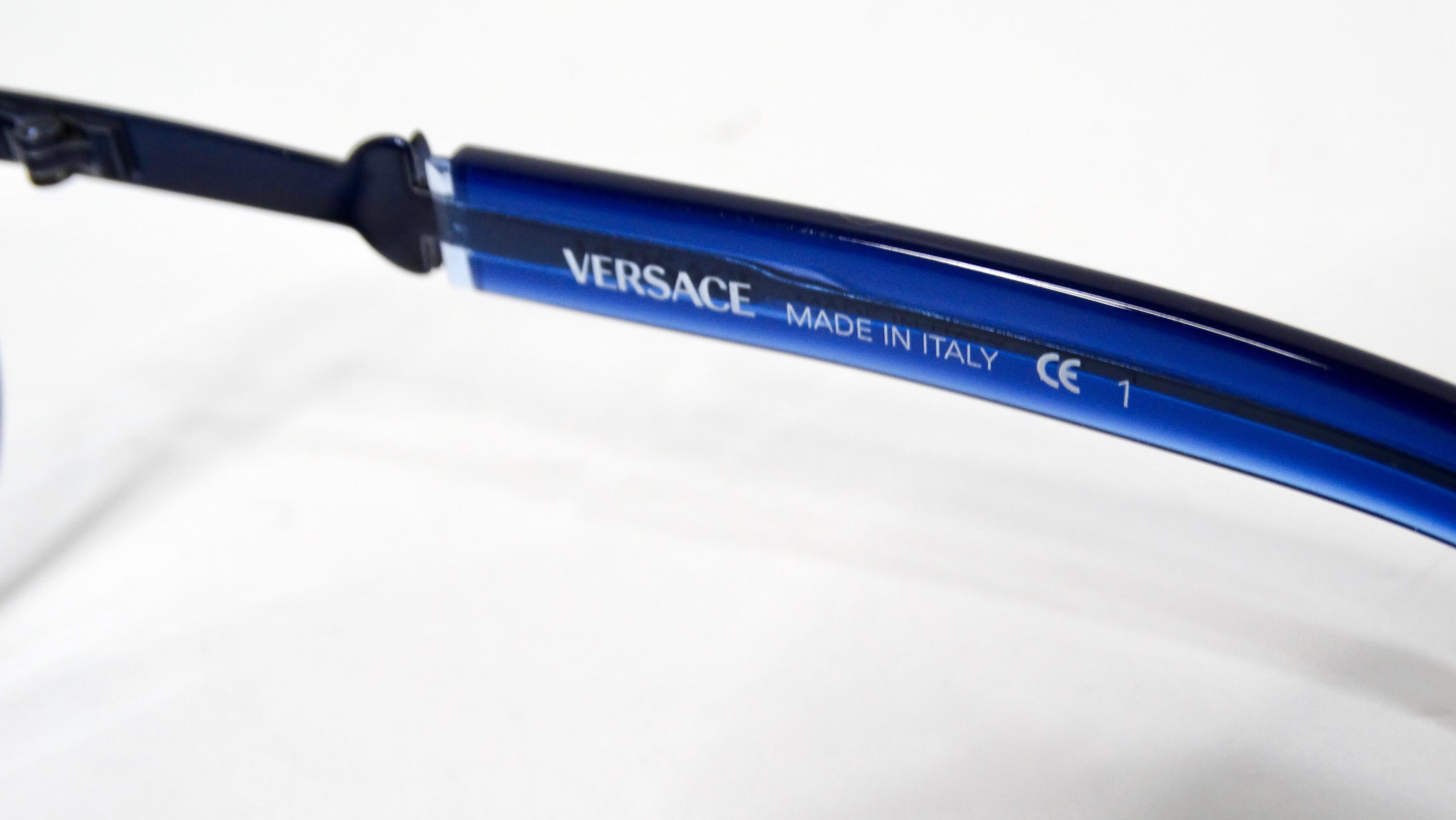 1990s Versace Blue Tinted Metal Aviator Frame Sunglasses For Sale 3