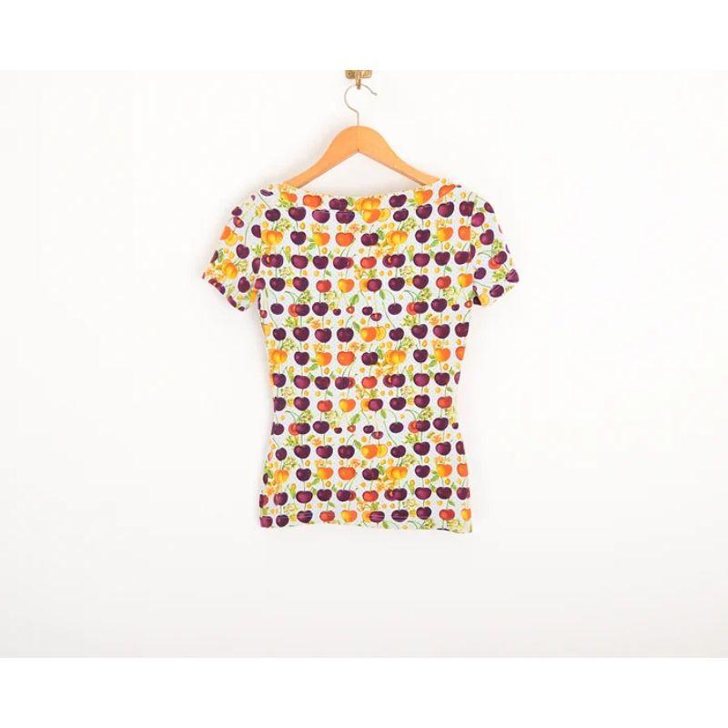 1990's Versace 'Cherry' Print Colourful fruit pattern Body con T Shirt In Good Condition In Sheffield, GB