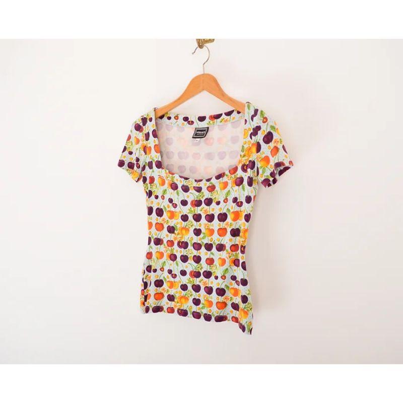 1990's Versace 'Cherry' Print Colourful fruit pattern Body con T Shirt 1