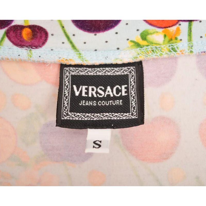 1990's Versace 'Cherry' Print Colourful fruit pattern Body con T Shirt 2