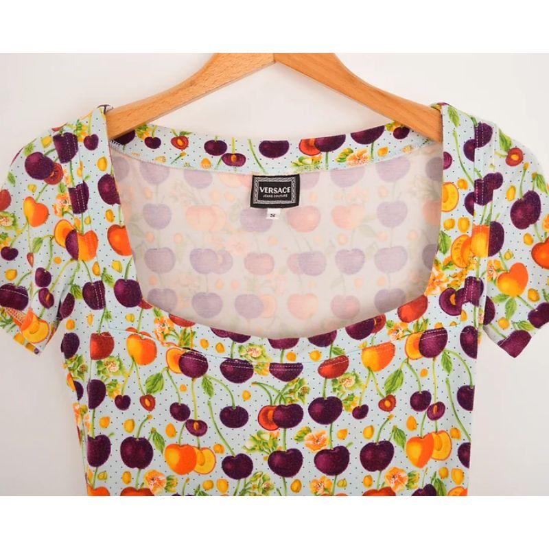1990's Versace 'Cherry' Print Colourful fruit pattern Body con T Shirt 3