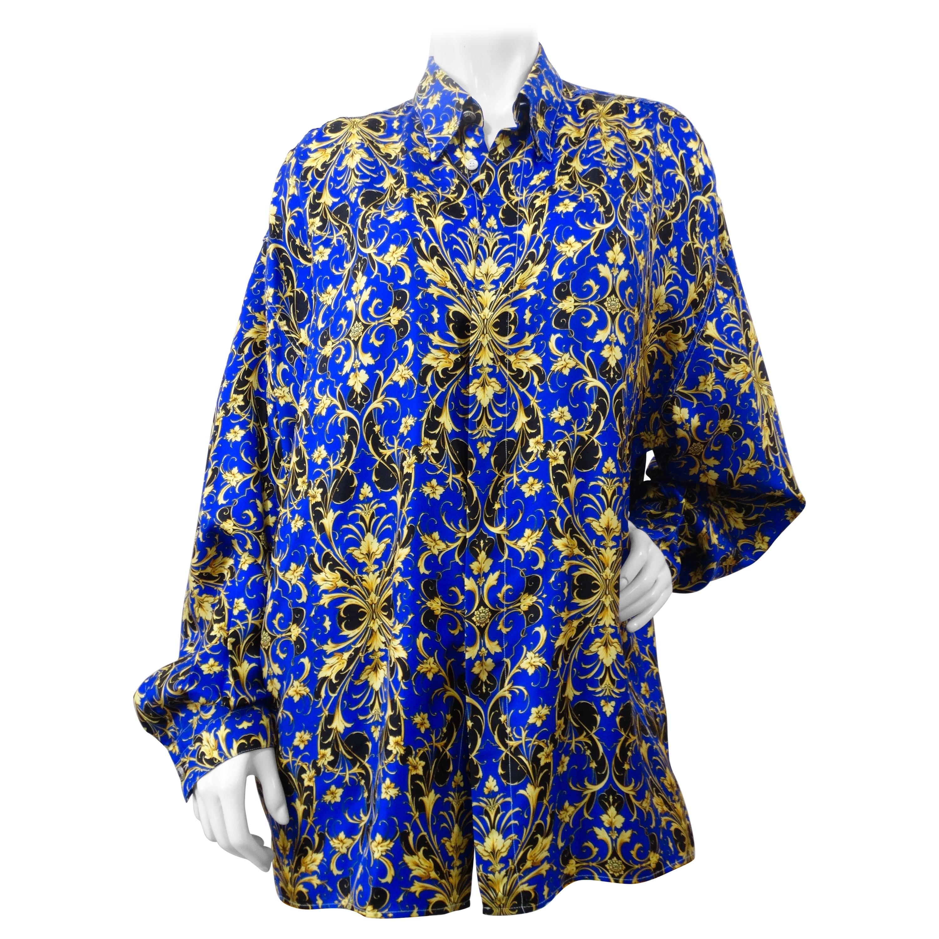 Versace 1990s Classic V2 Baroque Print Silk Shirt 