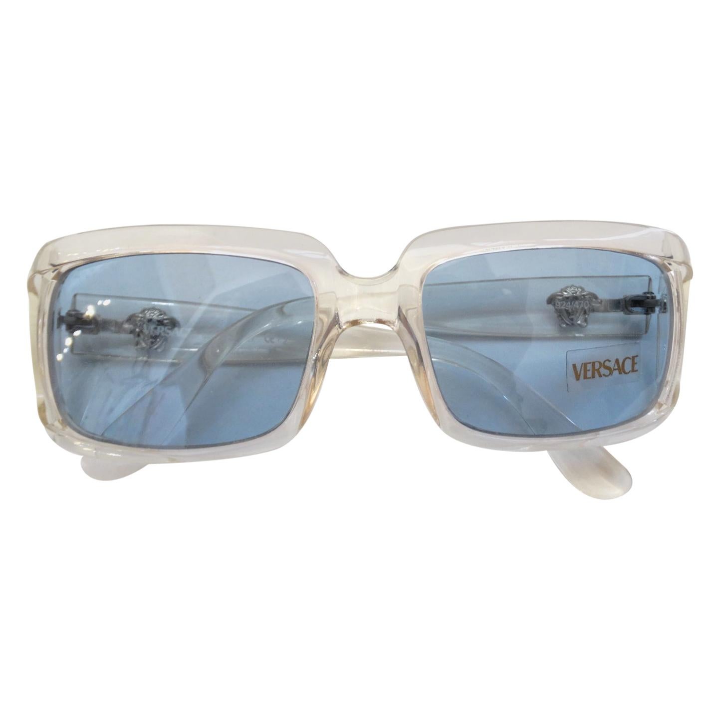 Versace 1990s Clear Rectangular Frame Sunglasses