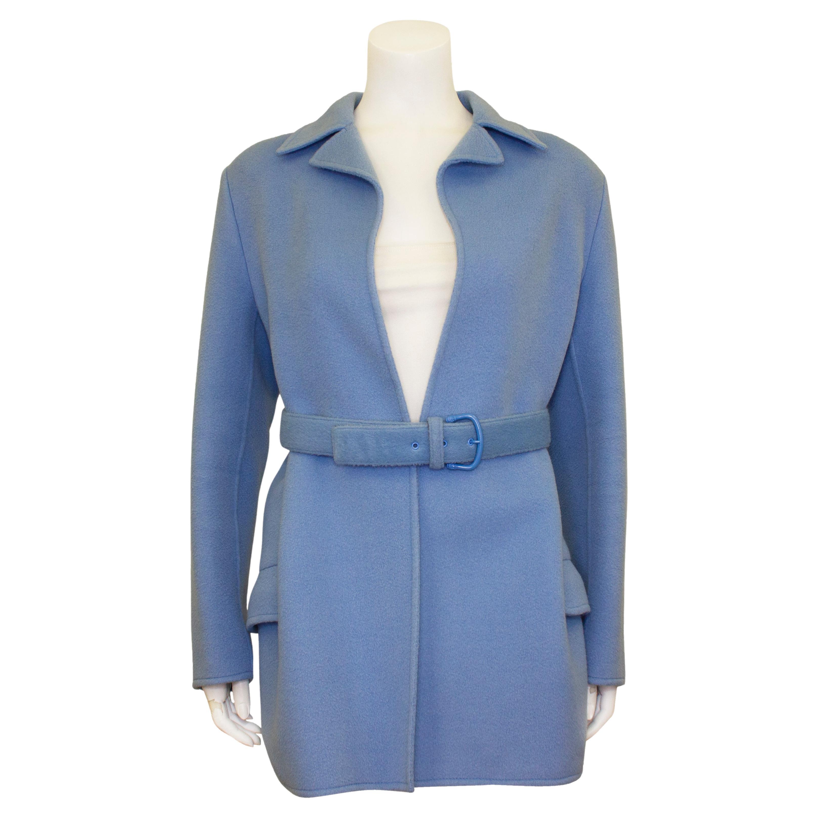 1990s Versace Couture Baby Blue Felted Wool Jacket