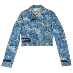 1990s Versace Couture blue denim print cropped bolero jacket