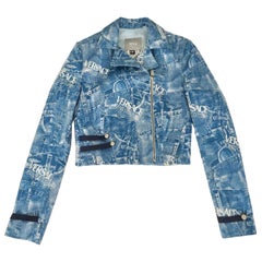 1990s Versace Couture blue denim print cropped bolero jacket 