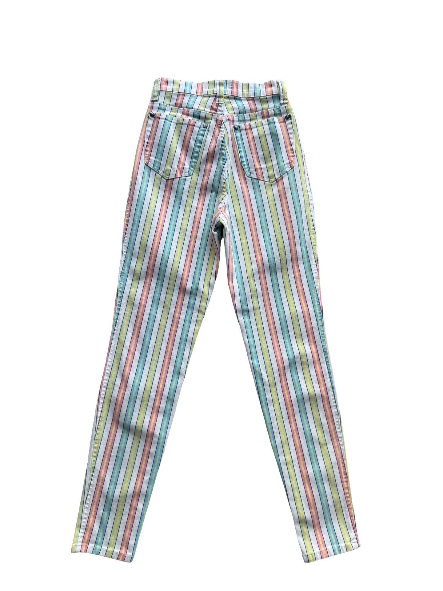 1990s Versace Jeans Couture striped jeans in a great sorbet arrangement of colors.   Good amount of stretch to the fabric.  Labelled a size IT42 or a US6.  Great condition, no notable flaws. 

Waist 11 -13