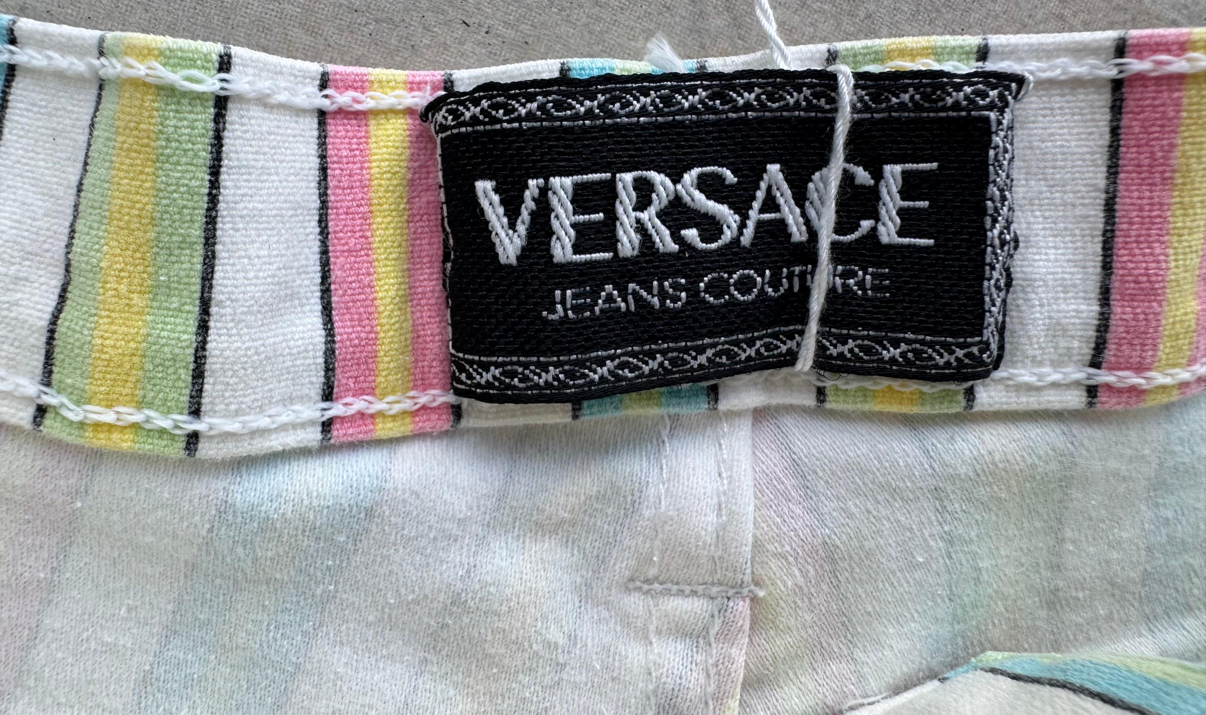 Gray 1990s Versace Couture Striped Jeans For Sale