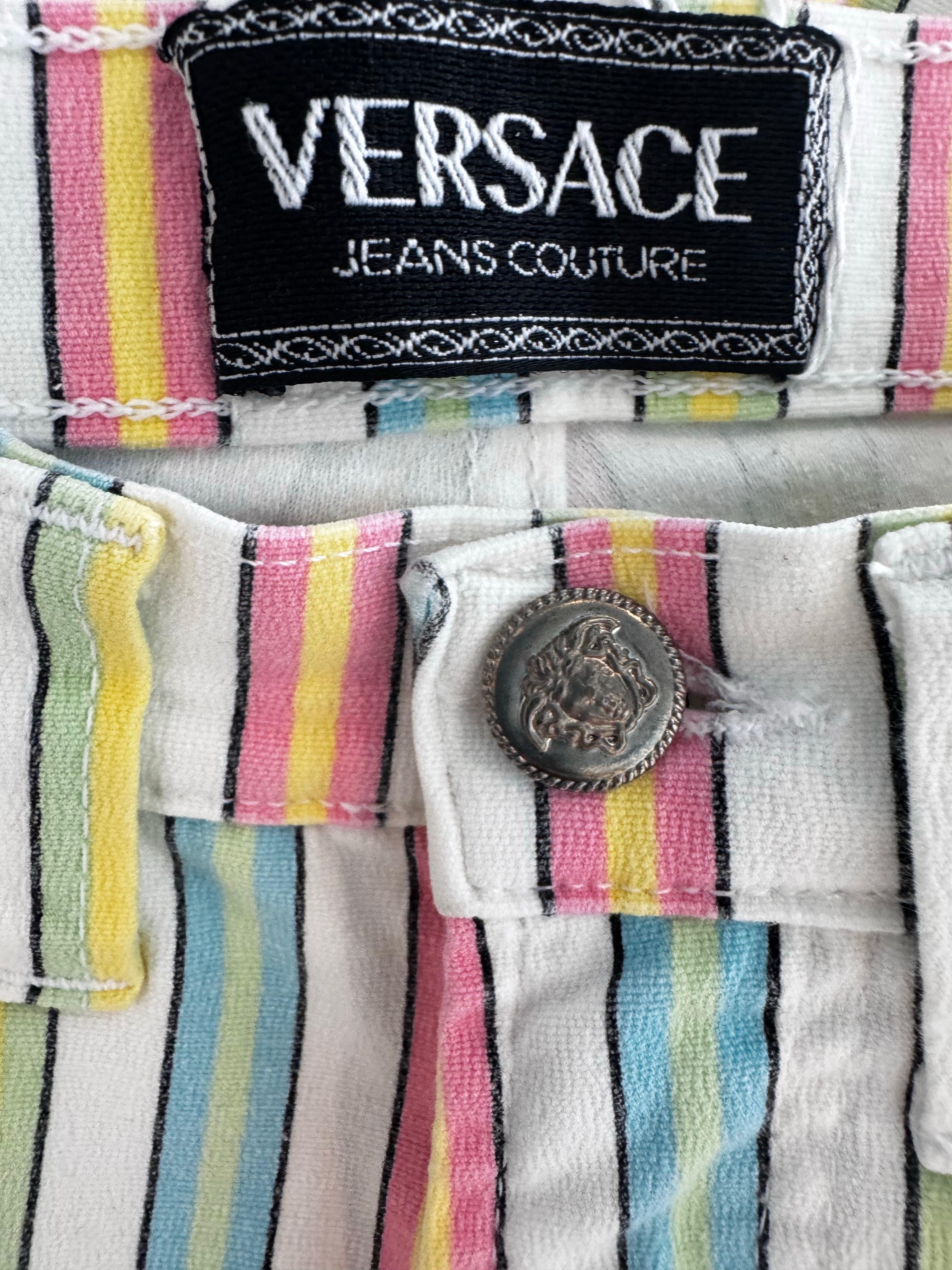 1990s Versace Couture Striped Jeans In Good Condition For Sale In Miami, FL