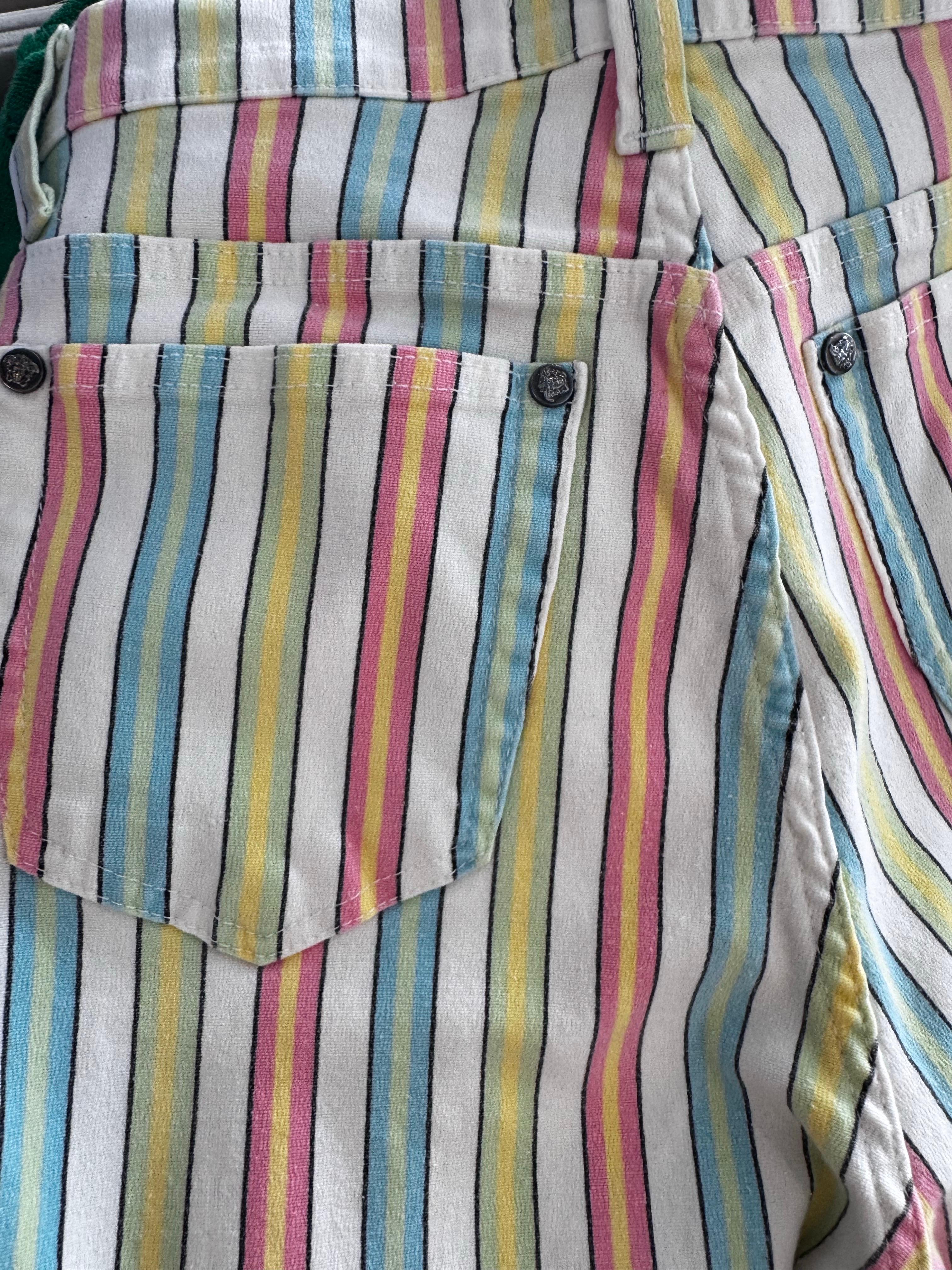 1990s Versace Couture Striped Jeans For Sale 1