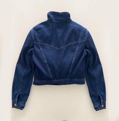 1990s Versace Denim Cropped Bomber Medusa Button Jacket