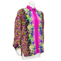 1990s Versace GV Versatile Couture Floral Silk Blouse