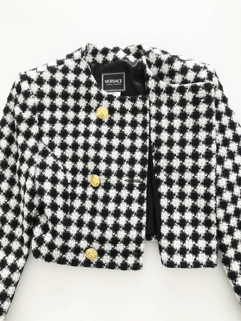 1990s Versace Houndstooth Double Breasted Blazer In Good Condition For Sale In London, GB