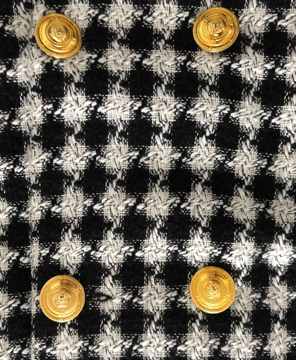 Black 1990s Versace Jeans Couture Houndstooth Double Breasted Blazer