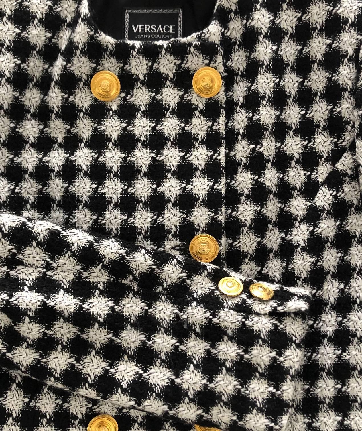 1990s Versace Jeans Couture Houndstooth Double Breasted Blazer In Good Condition In London, GB