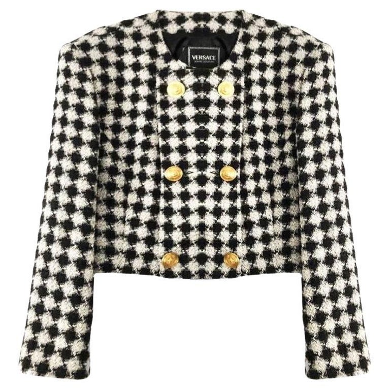 1990s Versace Houndstooth Double Breasted Blazer For Sale