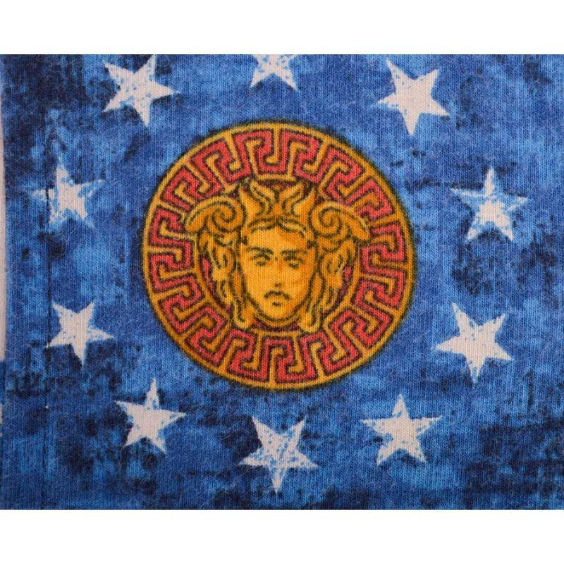 Brown 1990's Versace Jean Couture Loud Red & Blue 'Flag Print' Medusa Pattern Shirt For Sale