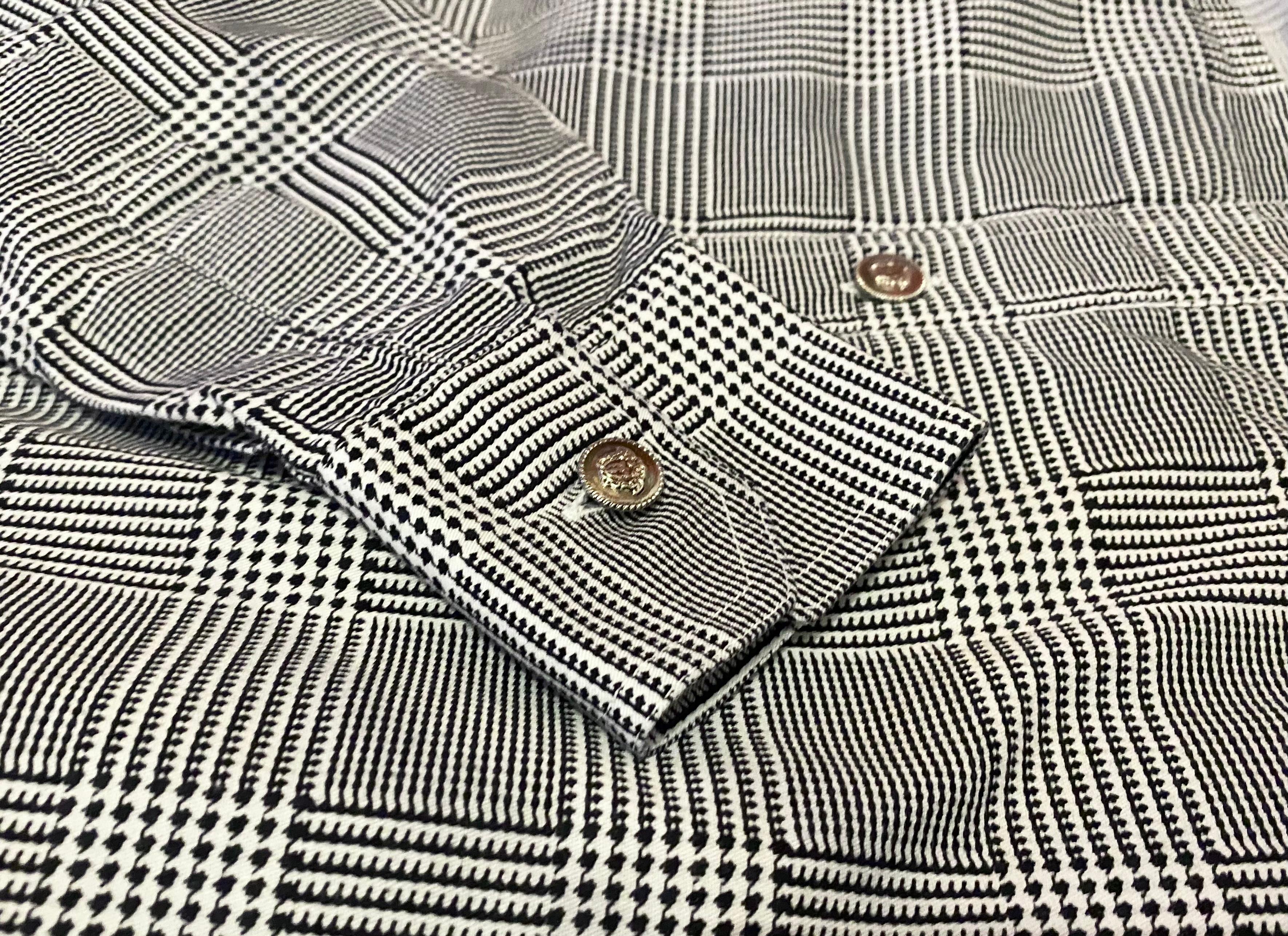 Gray 1990s VERSACE Medusa Houndstooth Cotton Oversized Shirt For Sale